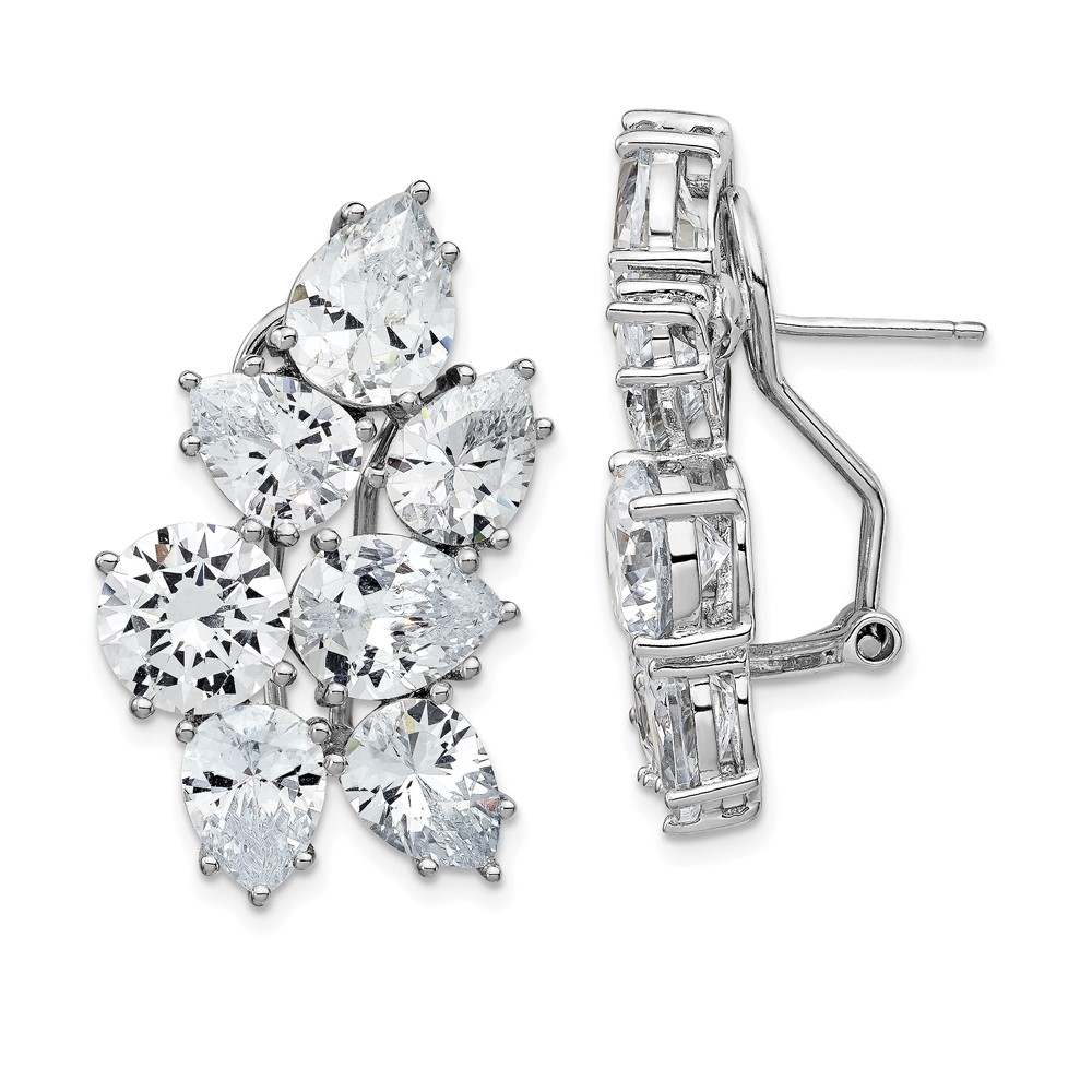 Sterling Silver Cheryl M Rhod-pl CZ Fancy Cluster Omega Back Earrings