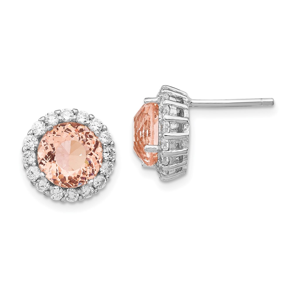 Sterling Silver Cheryl M Rhod-pltd CZ & Sim. Morganite Post Earrings
