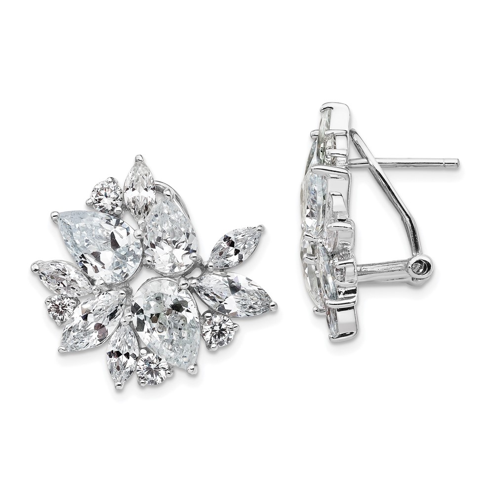 Sterling Silver Cheryl M Rhod-plated CZ Cluster Omega Back Earrings