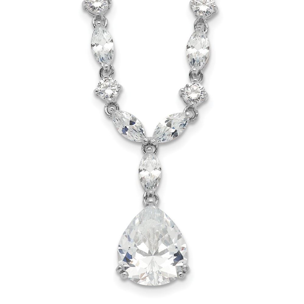 Sterling Silver Cheryl M Rhodium-plated Fancy Pear CZ Necklace