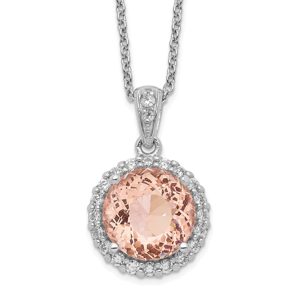 Sterling Silver Cheryl M Rhod-pl CZ & Simulated Morganite Necklace