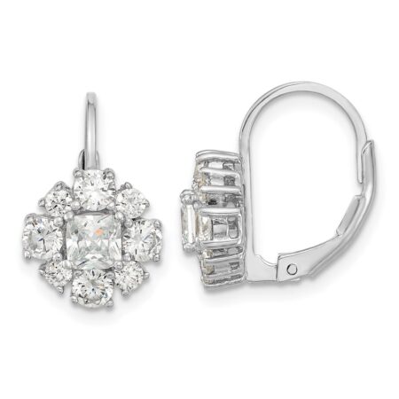 Sterling Silver Cheryl M Rhodium-plated Fancy CZ Leverback Earrings