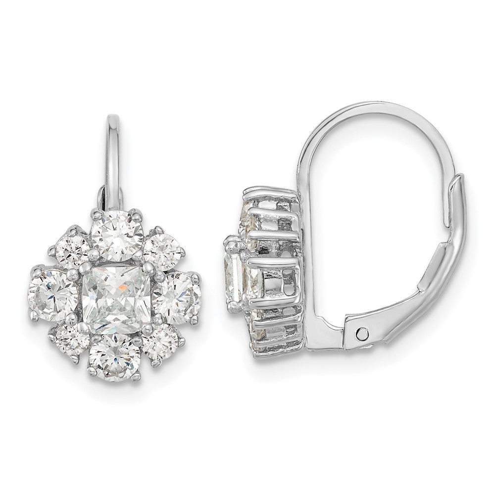 Sterling Silver Cheryl M Rhodium-plated Fancy CZ Leverback Earrings