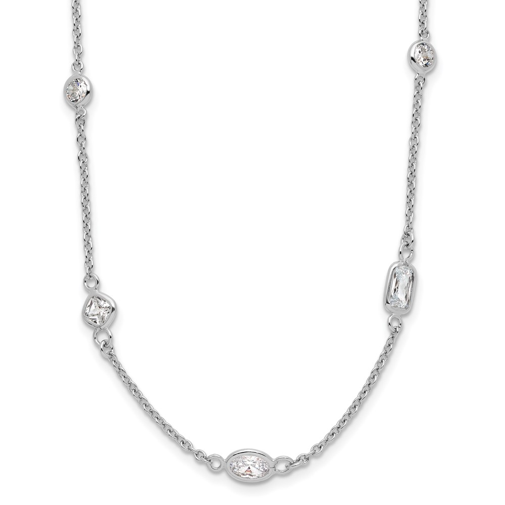 Sterling Silver Cheryl M Rhodium-plated CZ 26 Station Necklace