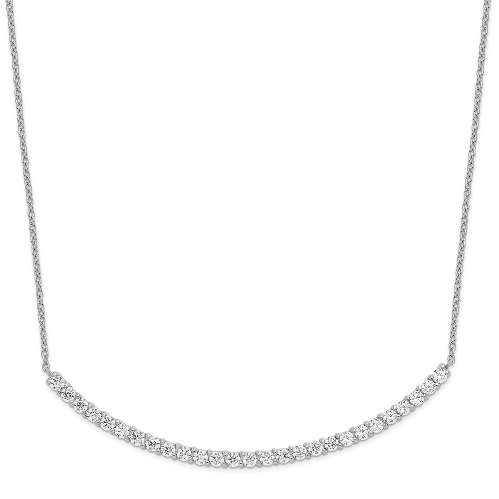 Sterling Silver Cheryl M Rhodium-plated CZ Curved Bar Necklace