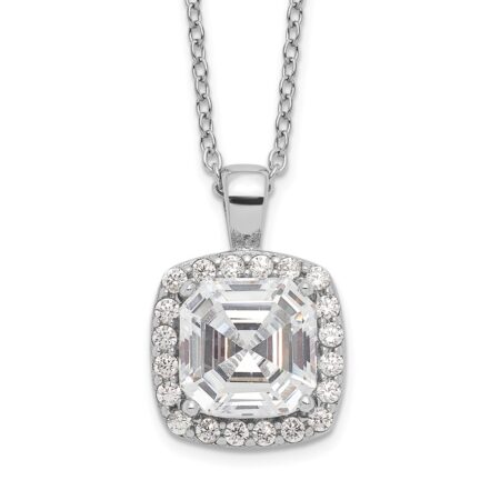 Sterling Silver Cheryl M Rhodium-plated CZ Square Halo Necklace