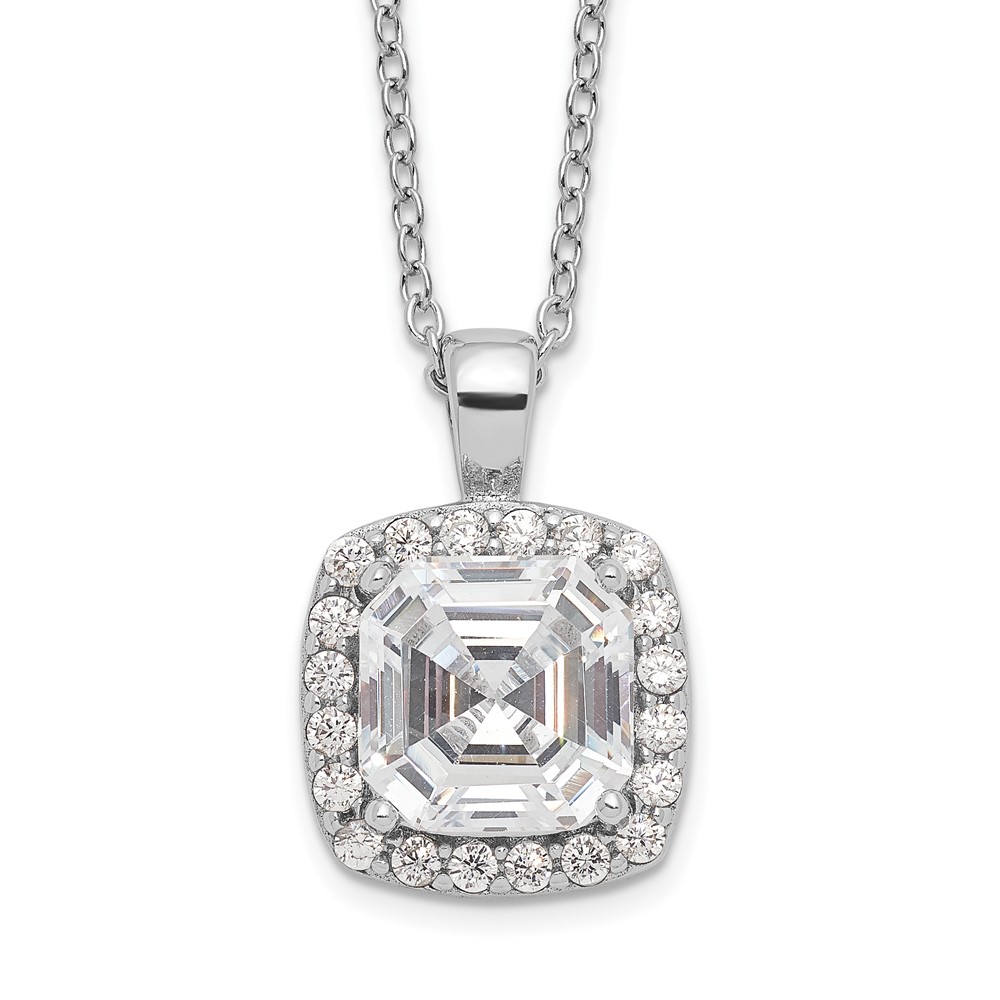 Sterling Silver Cheryl M Rhodium-plated CZ Square Halo Necklace