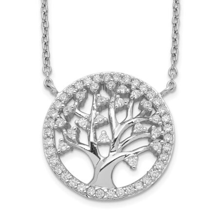 Sterling Silver Cheryl M Rhodium-plated CZ Tree Of Life Necklace