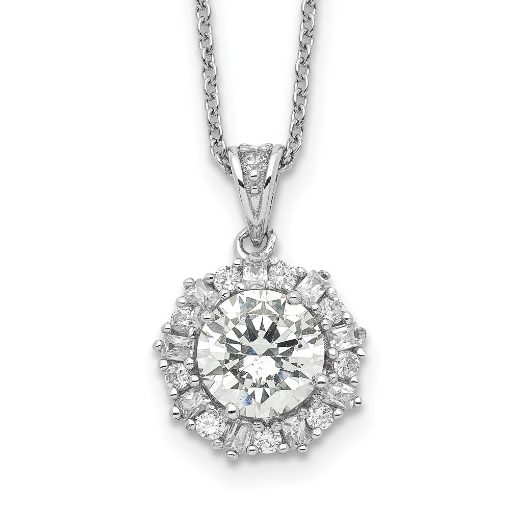 Sterling Silver Cheryl M Rhodium-plated Fancy CZ Halo Necklace