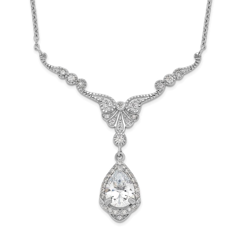 SS Cheryl M Rhod-Pltd Teardrop CZ Dangle w/2.25in ext. Necklace