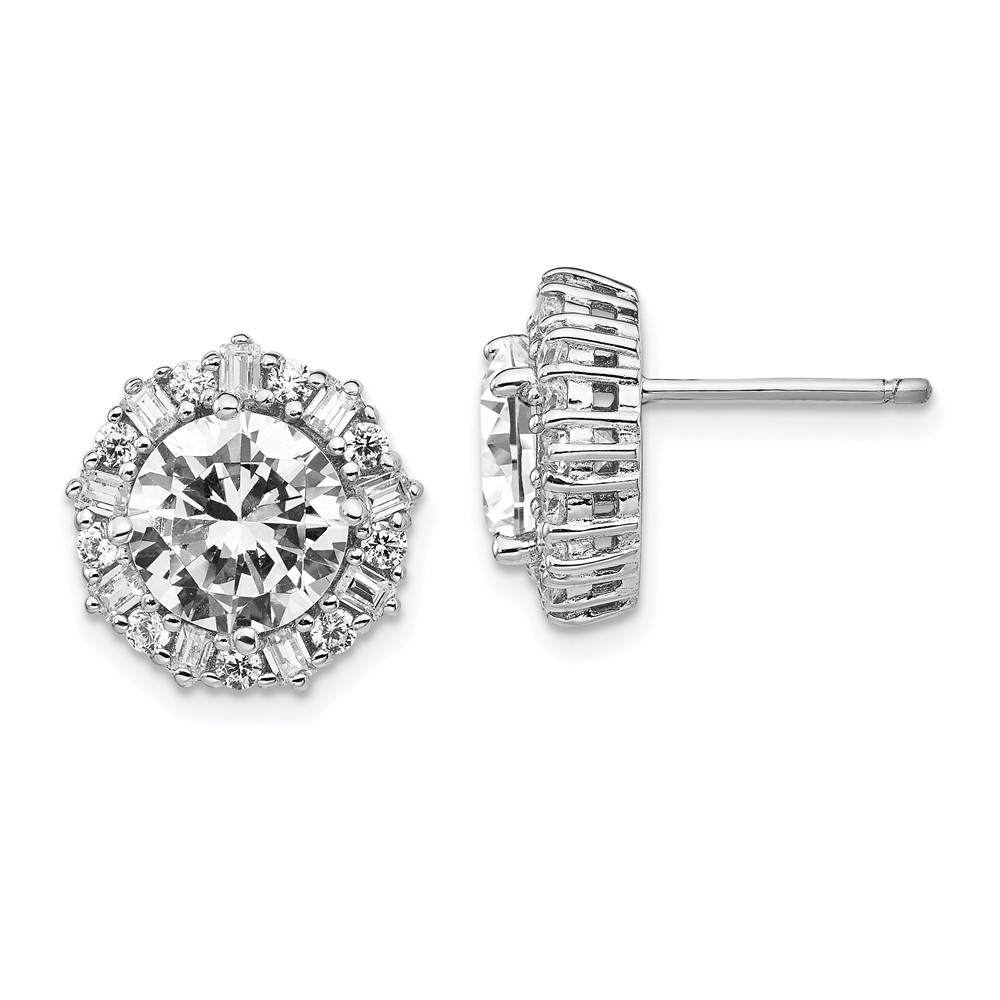 Sterling Silver Cheryl M Rhodium-plated Fancy CZ Halo Post Earrings