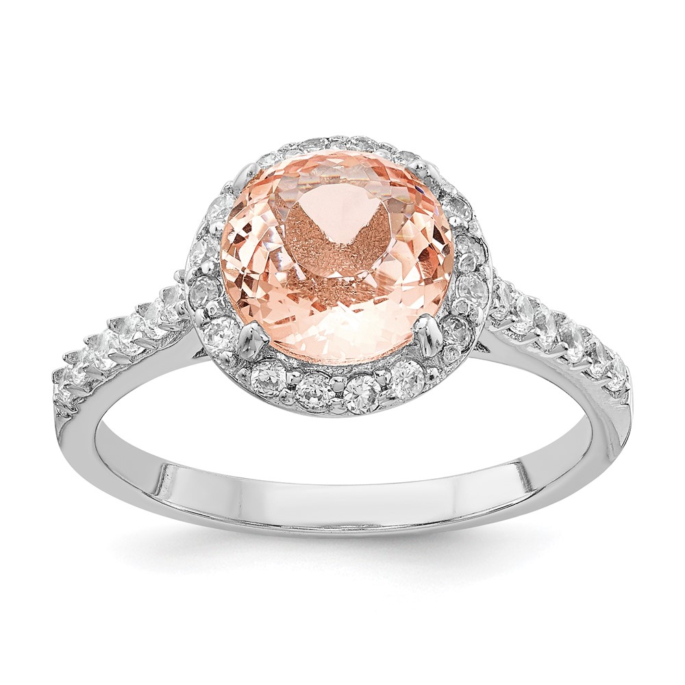 Sterling Silver Cheryl M Rhod-pl CZ & Simulated Morganite Halo Ring