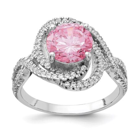 Sterling Silver Cheryl M Rhodium-plated Fancy Pink & White CZ Ring