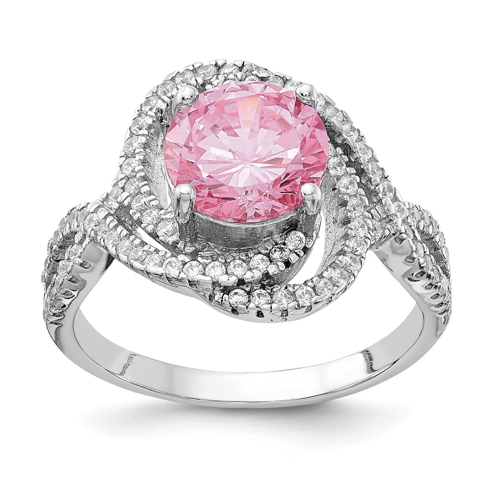 Sterling Silver Cheryl M Rhodium-plated Fancy Pink & White CZ Ring