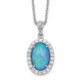 Sterling Silver Cheryl M Rhod-plated CZ & Cr. Blue Opal Oval Necklace