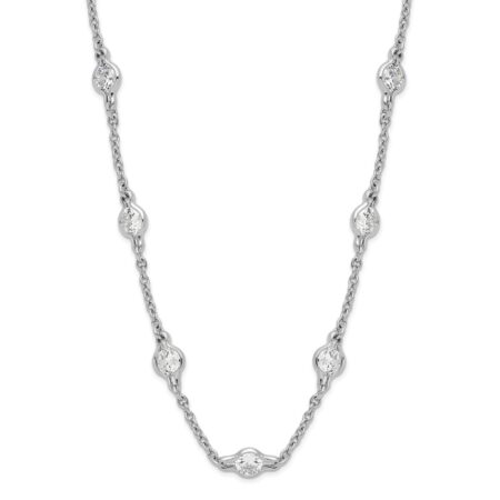 Sterling Silver Cheryl M Rhodium-plated CZ 19 Station Necklace