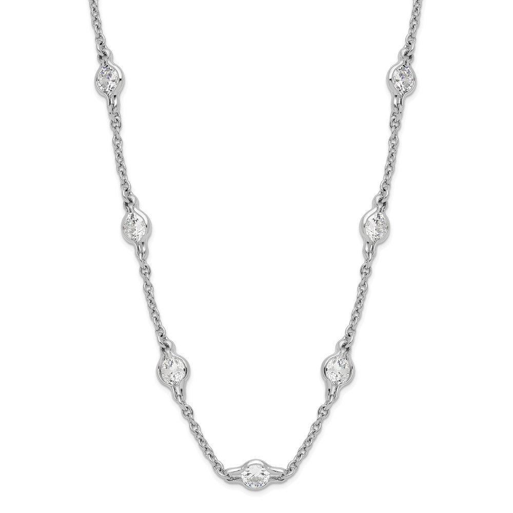 Sterling Silver Cheryl M Rhodium-plated CZ 19 Station Necklace