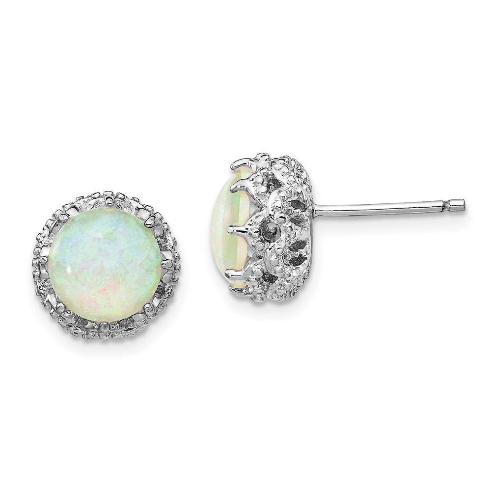 Sterling Silver Cheryl M Rhod-plated Cr. Opal & CZ Stud Earrings