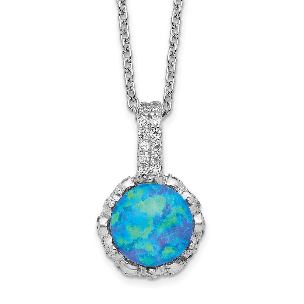 Sterling Silver Cheryl M Rhodium-plated CZ & Cr. Blue Opal Necklace