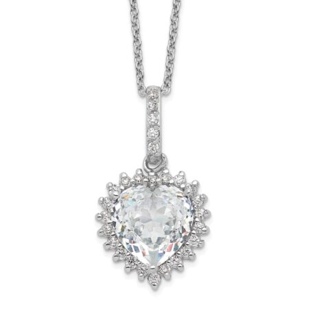 Sterling Silver Cheryl M Rhodium-plated Fancy CZ Heart Necklace