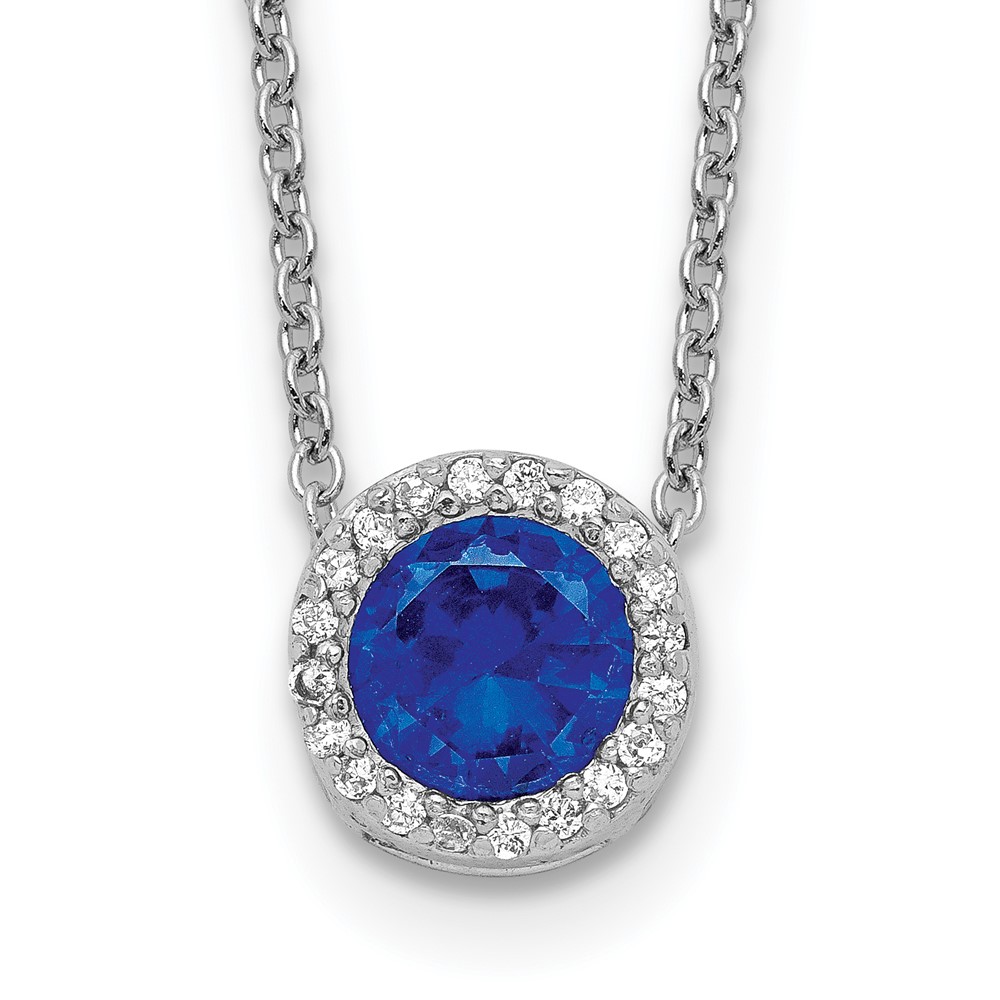 Sterling Silver Cheryl M Rhod-pltd Cr. Blue Spinel & CZ Halo Necklace
