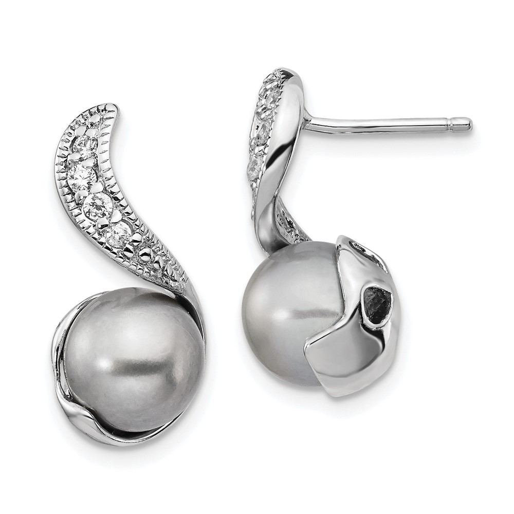 Sterling Silver Cheryl M Rh-pltd CZ FWC Grey Pearl Swirl Post Earrings