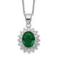 Sterling Silver Cheryl M Rhod-plated CZ & Green Glass Oval Necklace