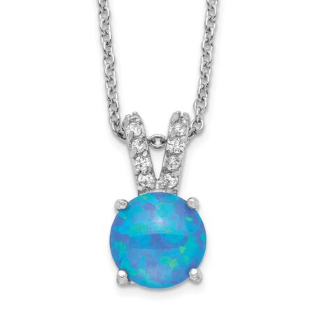 Sterling Silver Cheryl M Rhodium-plated CZ & Cr. Blue Opal Necklace