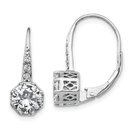 Sterling Silver Cheryl M Rhodium-plated CZ Leverback Earrings