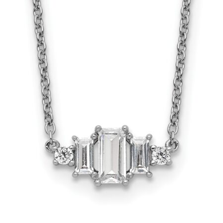 Sterling Silver Cheryl M Rhod-plated Emerald-cut CZ Bar Necklace