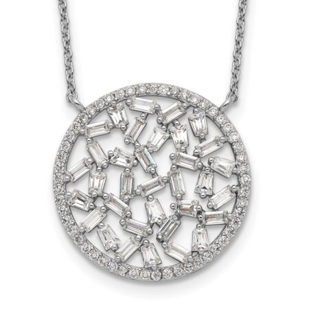 Sterling Silver Cheryl M Rhodium-plated CZ Cluster Circle Necklace