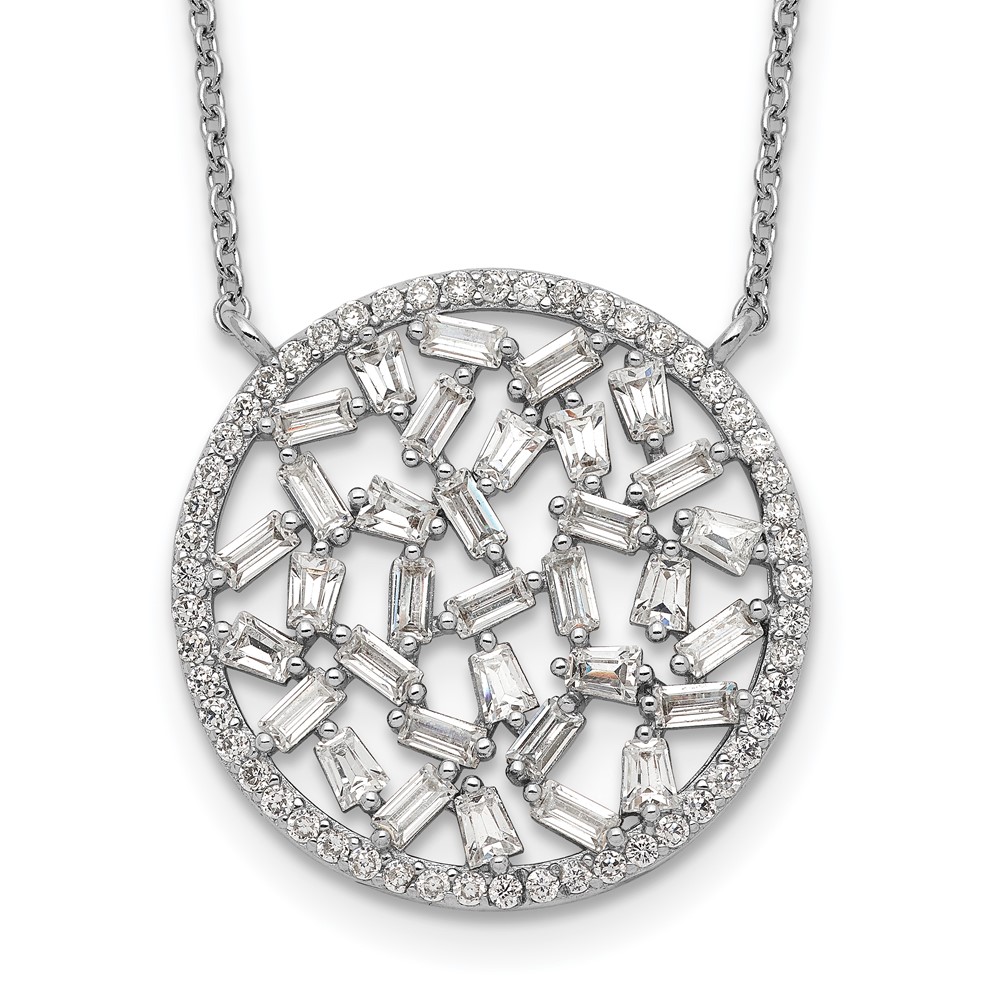 Sterling Silver Cheryl M Rhodium-plated CZ Cluster Circle Necklace
