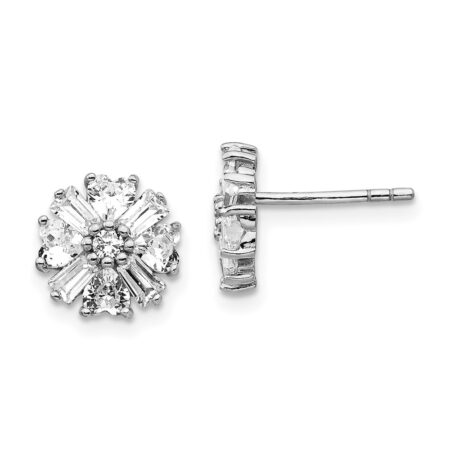 Sterling Silver Cheryl M Rhodium-plated CZ Cluster Post Earrings
