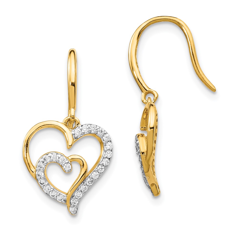 Sterling Silver Cheryl M Gold-plated CZ Heart Dangle Earrings