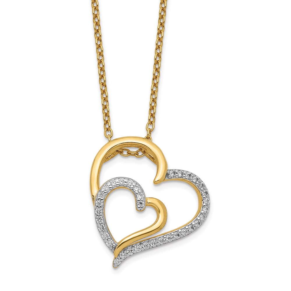 Sterling Silver Cheryl M Gold-plated CZ Double Heart Necklace
