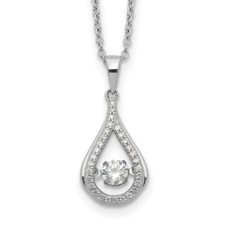 Sterling Silver Cheryl M Rhod-plated Vibrant CZ Teardrop Necklace