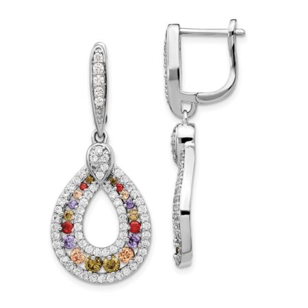Sterling Silver Cheryl M Rhod-pltd Multi-color CZ Post Dangle Earrings