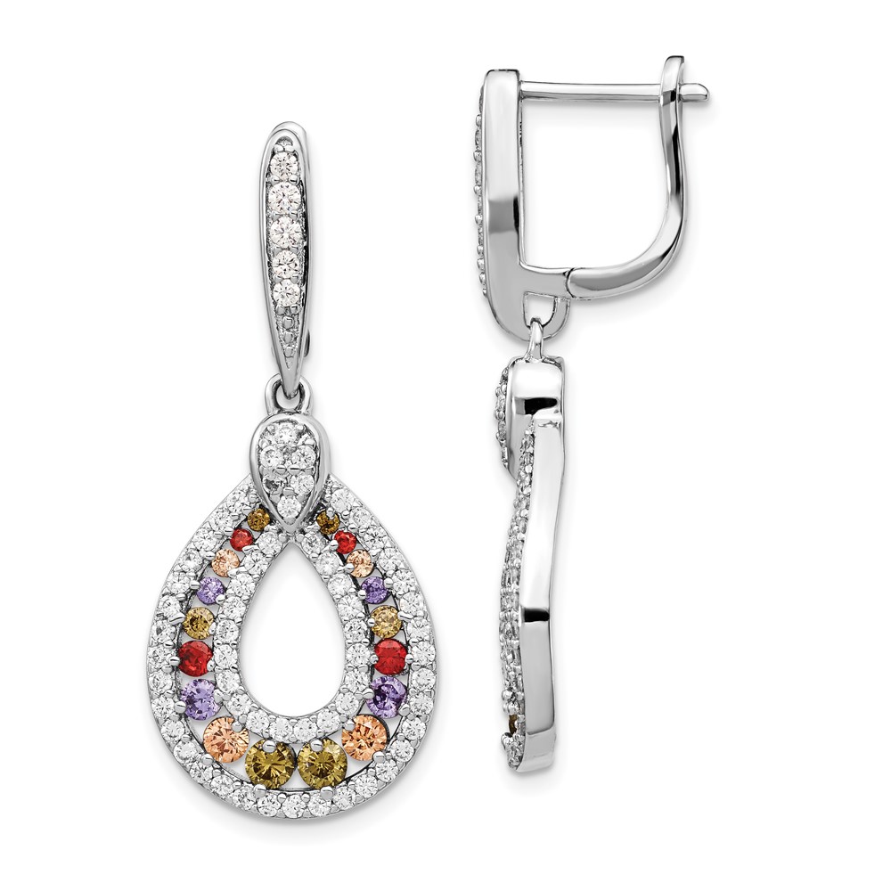 Sterling Silver Cheryl M Rhod-pltd Multi-color CZ Post Dangle Earrings