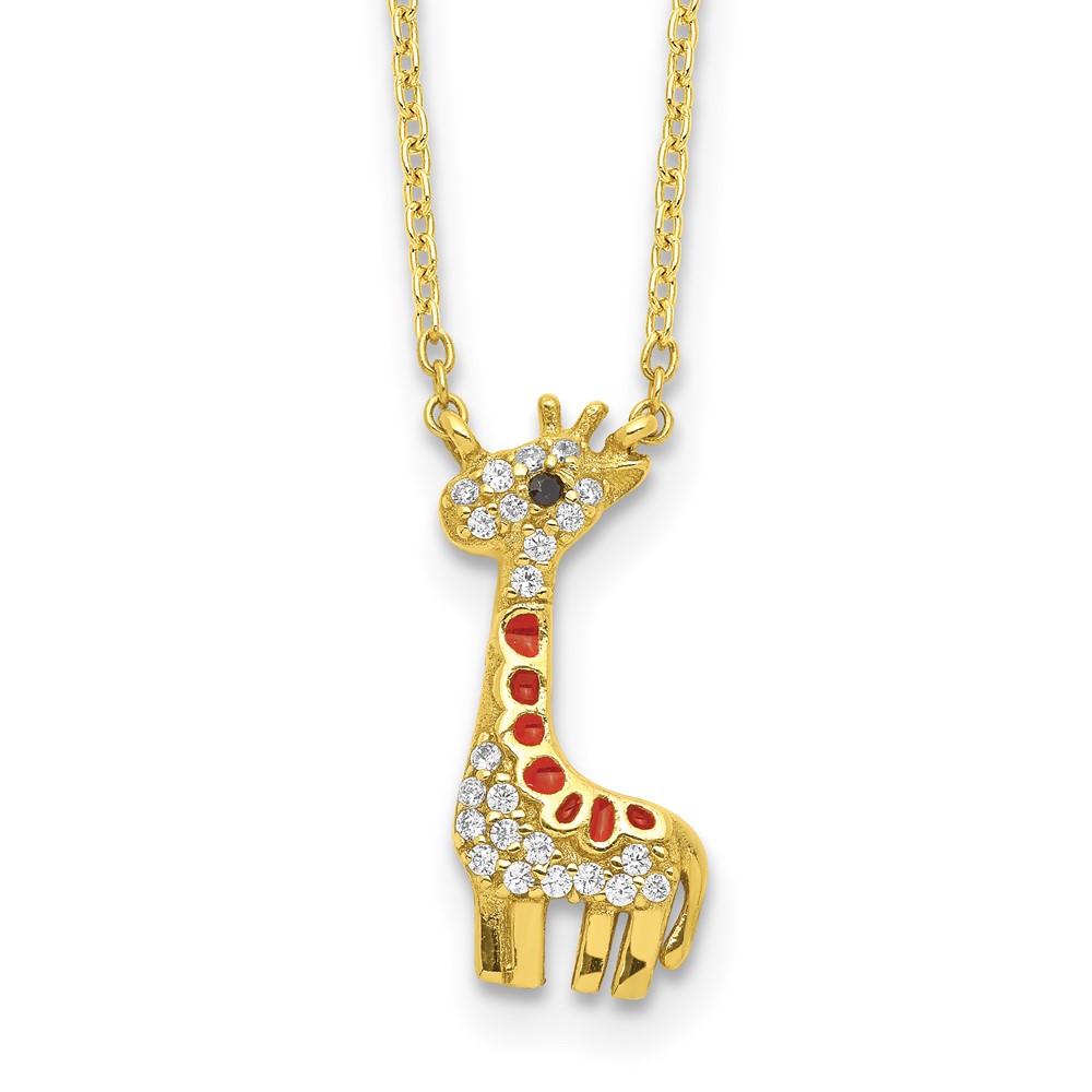 SS Cheryl M Gold-plated Black & White CZ Enameled Giraffe Necklace