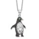 SS Cheryl M Black Rh-p Black/White CZ Green Glass Penguin Necklace