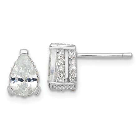 Sterling Silver Cheryl M Rhod-p CZ Pear w/ Pave Gallery Stud Earrings