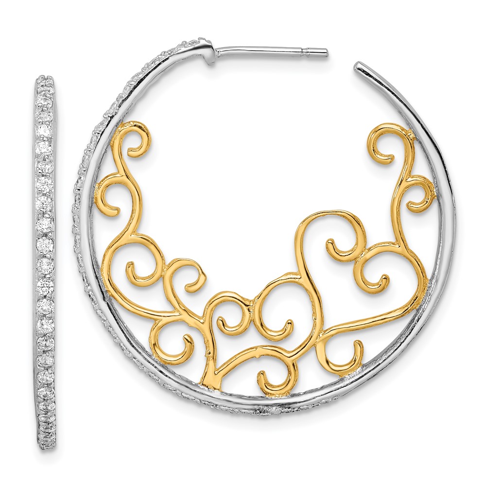 SS Cheryl M Rhodium-plated & Gold-pltd Swirl CZ Post Hoop Earrings
