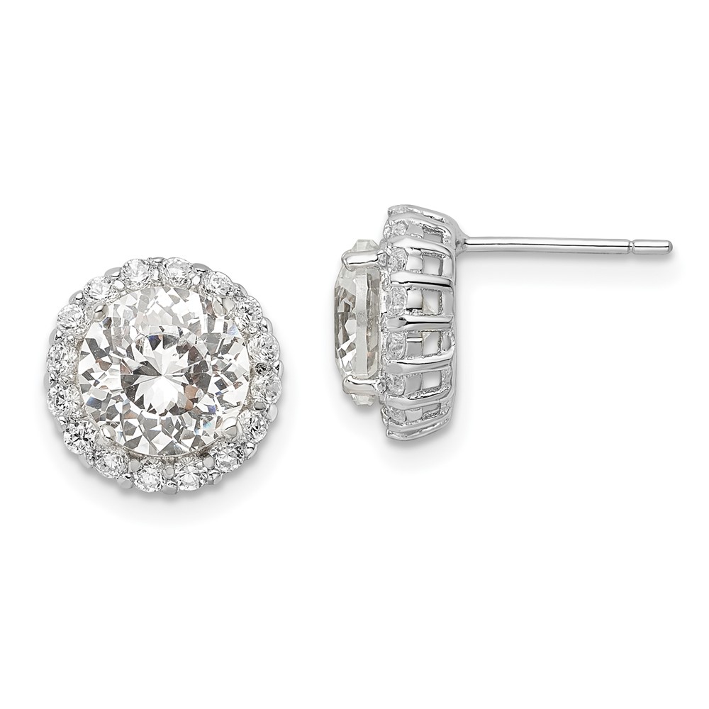 Sterling Silver Cheryl M Rhodium-plated Round CZ Halo Post Earrings