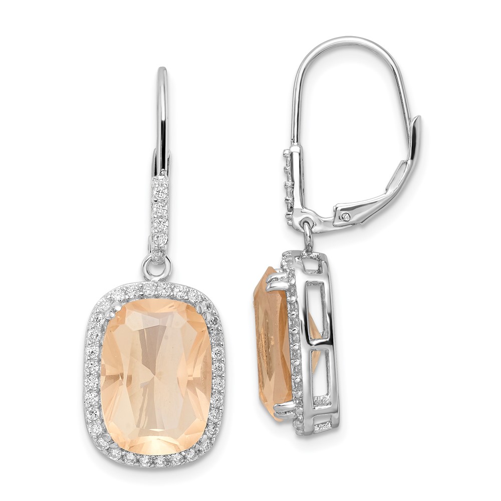 Sterling Silver Cheryl M Rhod-pl Peach & White CZ Leverback Earrings