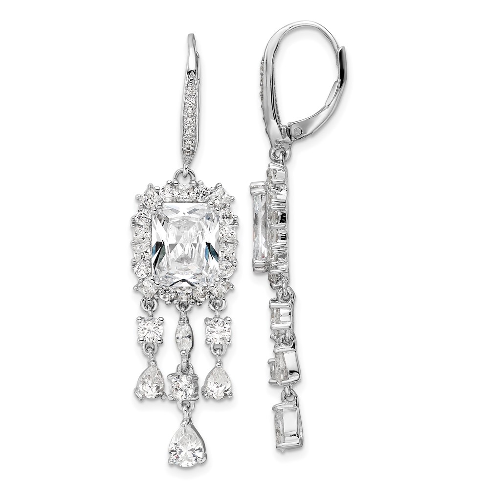 Sterling Silver Cheryl M Rhod-plated CZ Dangle Leverback Earrings