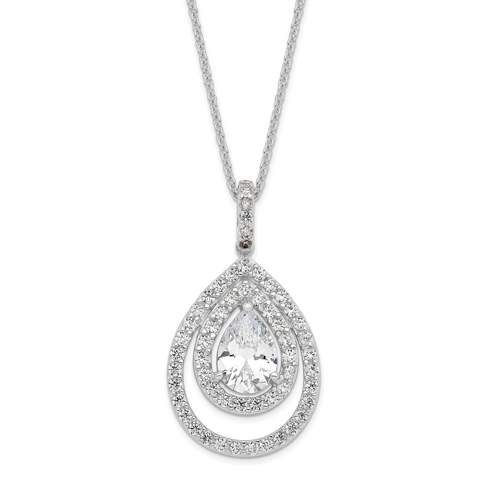 SS Cheryl M Rhodium-plated Pear Shaped CZ Double Halo Necklace