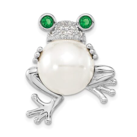 Sterling Silver Cheryl M Rhodium-plated CZ and FWC Pearl Frog Pin