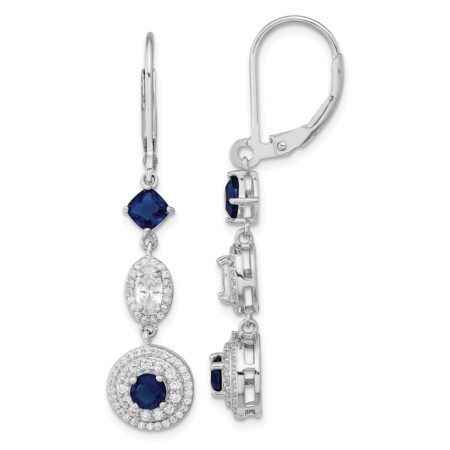 Sterling Silver Cheryl M Rhod-pl Blue Glass & CZ Leverback Earrings