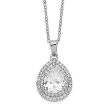 Sterling Silver Cheryl M Rhod-plated Fancy Pear CZ 2in ext. Necklace