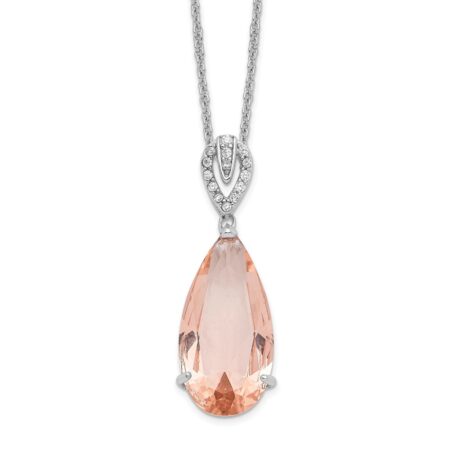 Sterling Silver Cheryl M Rhod-plated CZ & Sim. Morganite Necklace